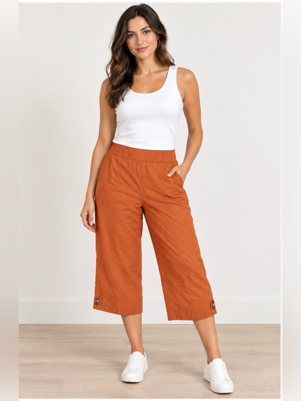 VIVID brand Rust Elastic-Waist Cropped Wide-Leg Capris